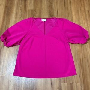 MELLODAY Pink Puff Sleeve Blouse Relaxed Fit
